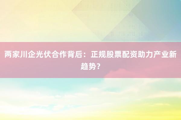 两家川企光伏合作背后：正规股票配资助力产业新趋势？