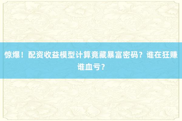 惊爆！配资收益模型计算竟藏暴富密码？谁在狂赚谁血亏？