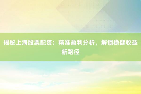 揭秘上海股票配资：精准盈利分析，解锁稳健收益新路径