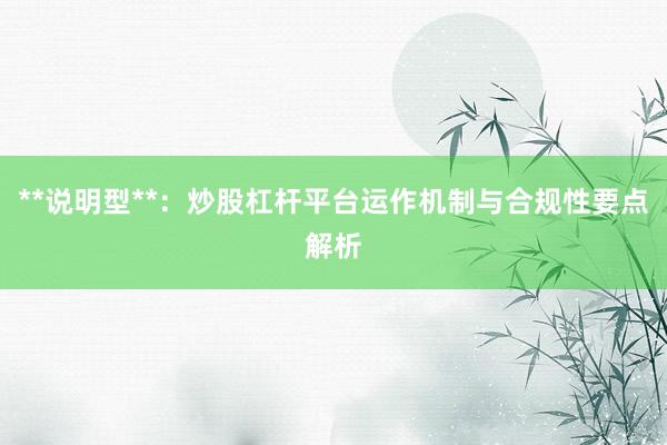 **说明型**：炒股杠杆平台运作机制与合规性要点解析