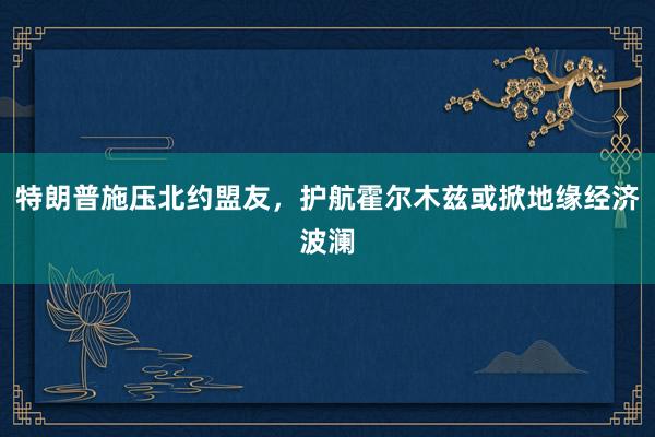 特朗普施压北约盟友，护航霍尔木兹或掀地缘经济波澜