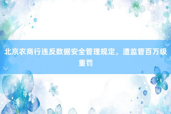 北京农商行违反数据安全管理规定，遭监管百万级重罚
