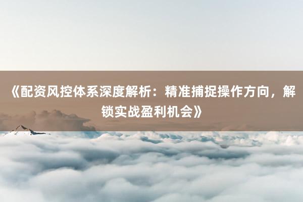 《配资风控体系深度解析：精准捕捉操作方向，解锁实战盈利机会》