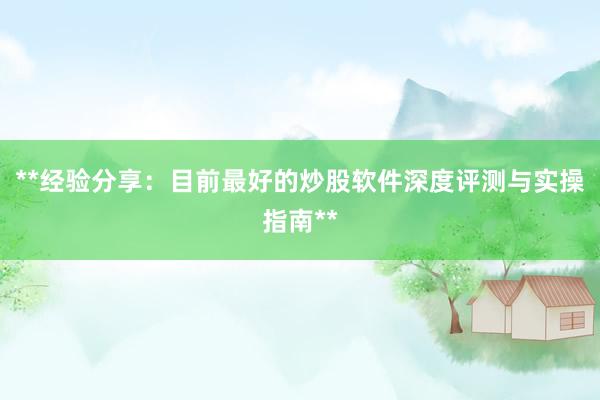**经验分享：目前最好的炒股软件深度评测与实操指南**