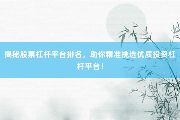 揭秘股票杠杆平台排名，助你精准挑选优质投资杠杆平台！