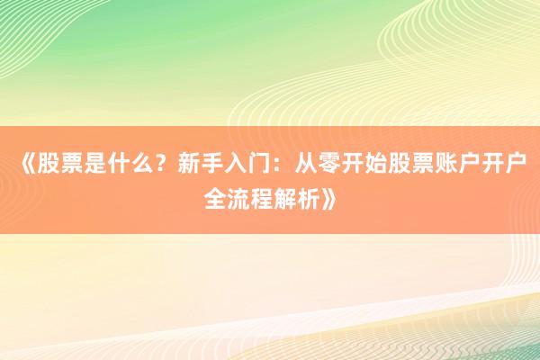 《股票是什么？新手入门：从零开始股票账户开户全流程解析》