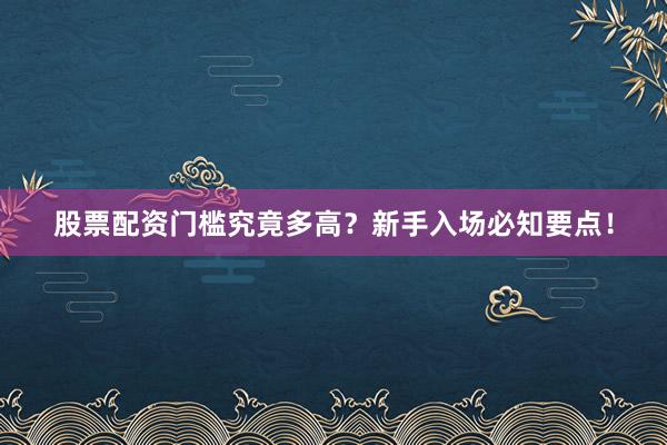 股票配资门槛究竟多高？新手入场必知要点！