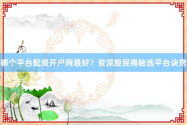 哪个平台配资开户网最好？资深股民揭秘选平台诀窍